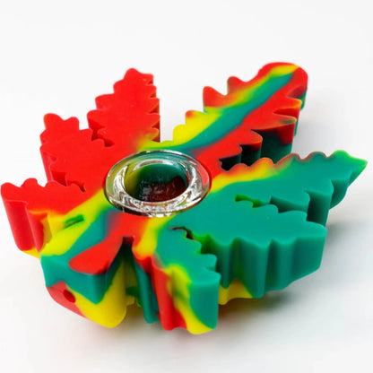4.2" Silicone Leaf Pipe w/ Glass Bowl - Assorted Colors [HP-S-420]