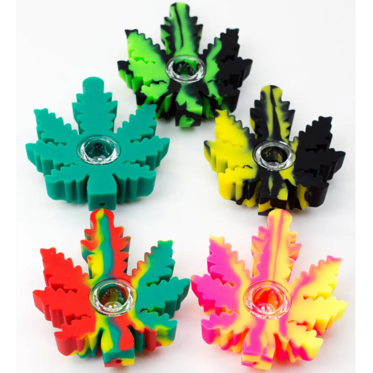 4.2" Silicone Leaf Pipe w/ Glass Bowl - Assorted Colors [HP-S-420]