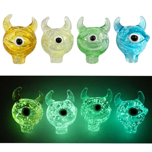 30mm Glow in the Dark Glass Horned Cyclops Bubble Carb Cap - Assorted Colors [CC-G-64]