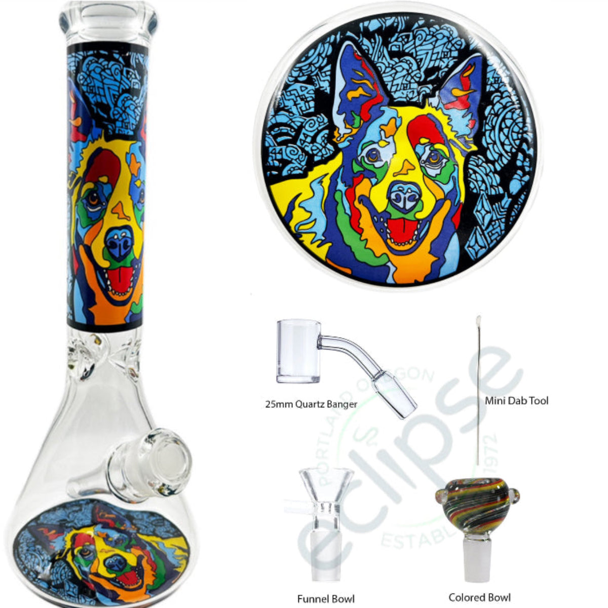 10.5" 5mm Beaker w/ Dog Designs & Upgraded Accessory Pack - 6 Dogs To Choose From [WP-G-249]