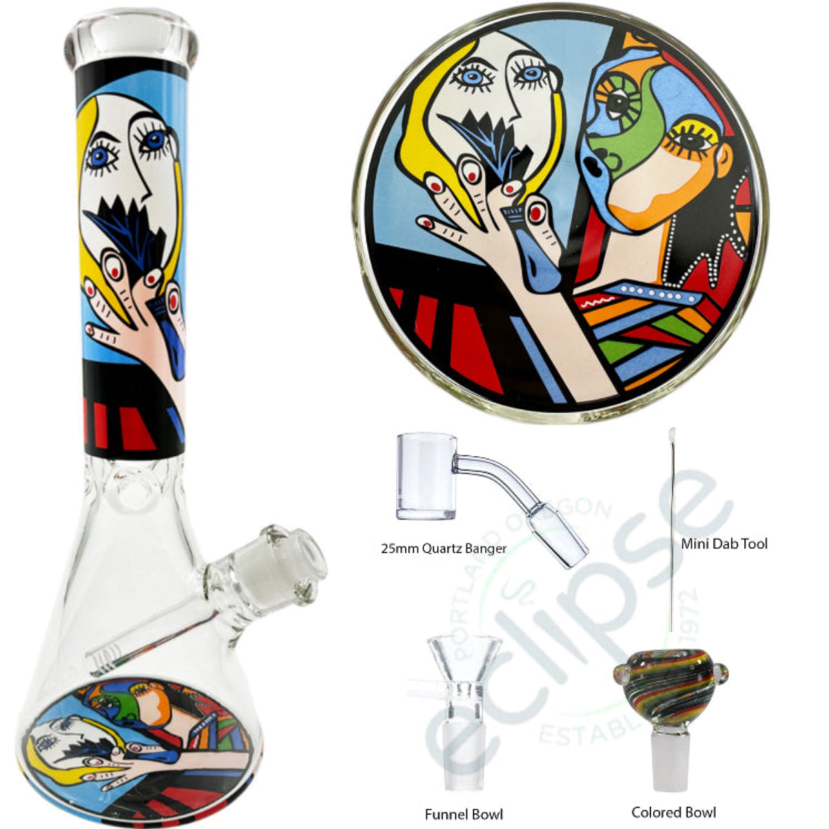 10.5" 5mm Beaker w/ Picasso Designs & Upgraded Accessory Pack - 6 Prints To Choose From [WP-G-251]