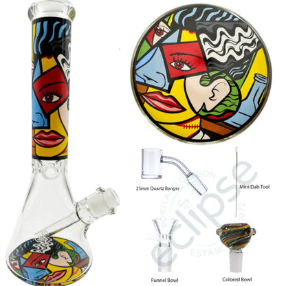 14" 7mm Beaker w/ Picasso Designs & Upgraded Accessory Pack - 6 Prints To Choose From  [WP-G-250]
