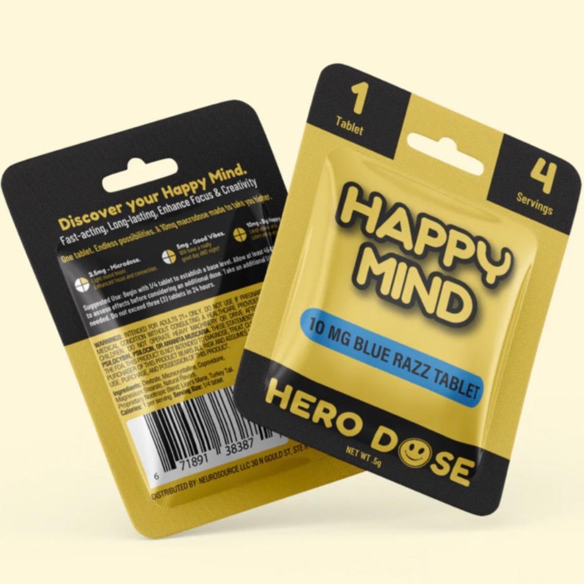 HAPPY MIND Microdosing Tabs - PSILOCYBIN, KRATOM & THC FREE- Now 3 Flavors & Sizes! [K-HM-3]