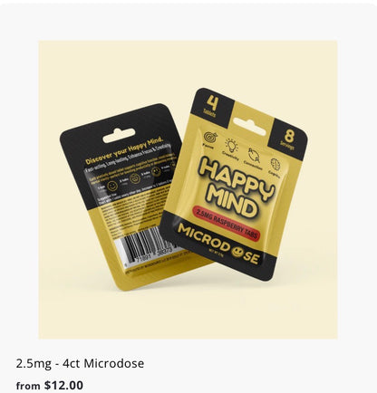 HAPPY MIND Microdosing Tabs - PSILOCYBIN, KRATOM & THC FREE- Now 3 Flavors & Sizes! [K-HM-3]