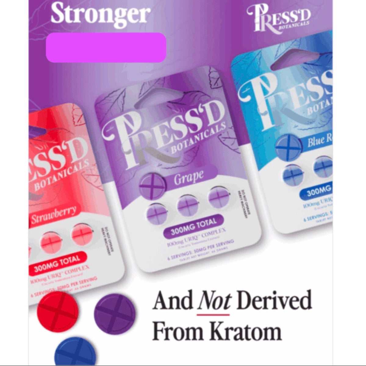 NEW KRATOM FREE Press'd URIQ Complex (Cat's Claw) - 3 Ct 100mg Tabs - 3 Flavors [K-PR-B-100]