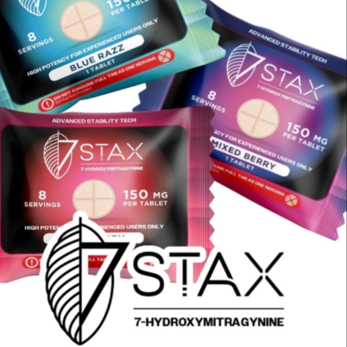 NEW 7Stax Extreme Premium 7-OH 150mg Tabs - Now 2 Sizes & 3 Flavors! [K-7Stax150]