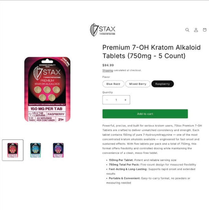 NEW 7Stax Extreme Premium 7-OH 150mg Tabs - Now 2 Sizes & 3 Flavors! [K-7Stax150]
