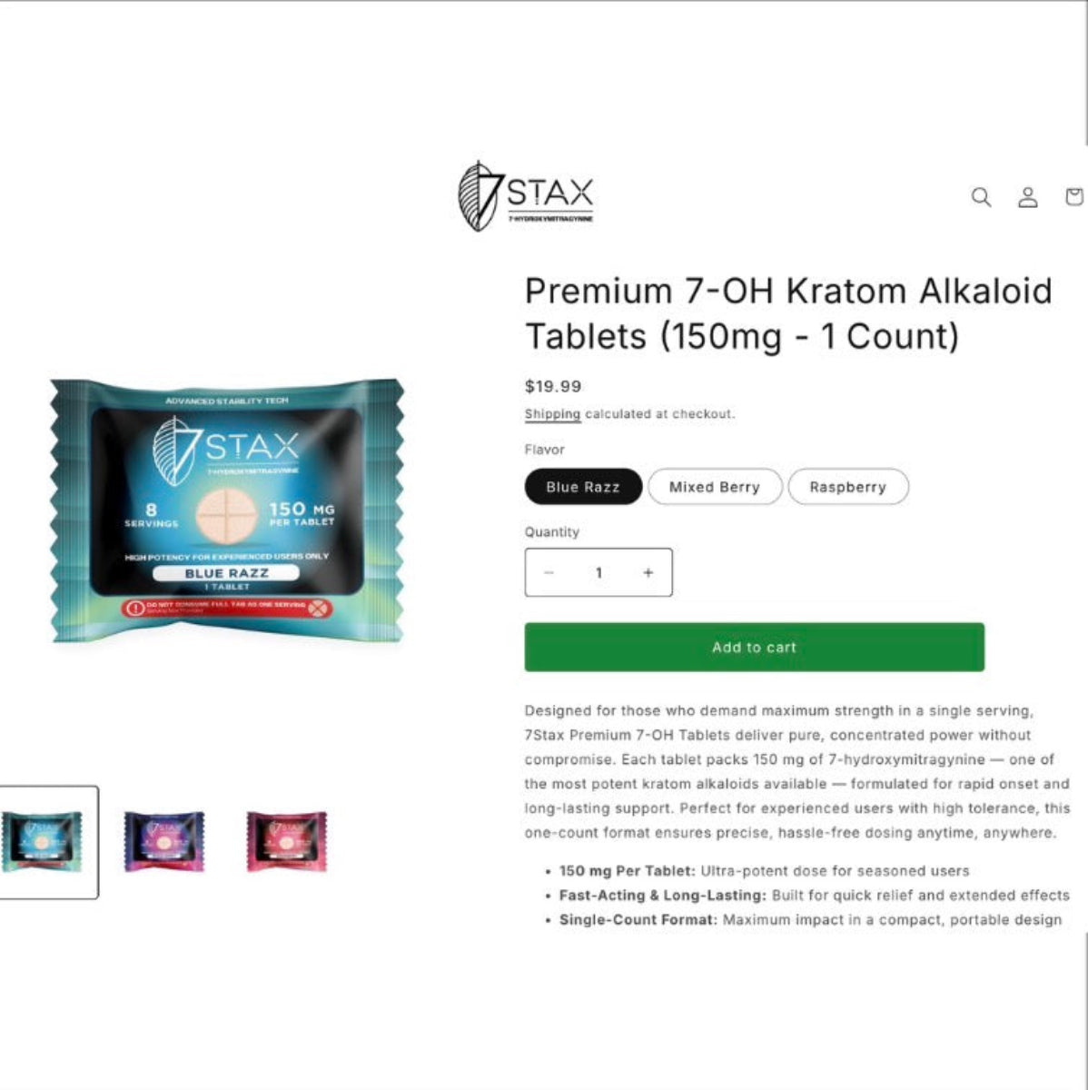 NEW 7Stax Extreme Premium 7-OH 150mg Tabs - Now 2 Sizes & 3 Flavors! [K-7Stax150]