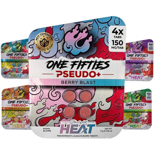 Straight HEAT PSEUDO - 4Ct & NEW 10Ct 150mg Tabs - 5 Flavors [K-H150-P-4C]