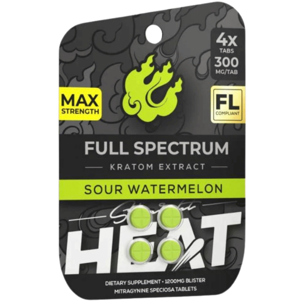 NEW Straight HEAT Full Spectrum Kratom Extract - Four 300mg Tabs - 4 Flavors [K-H300-4C]