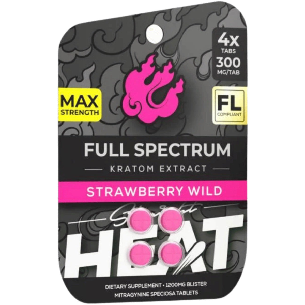 NEW Straight HEAT Full Spectrum Kratom Extract - Four 300mg Tabs - 4 Flavors [K-H300-4C]