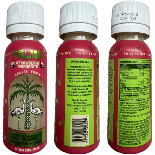 NEW K-Shot Palma - Strawberry Margarita Social Tonic - Kava + Kratom - 2oz Shot [K-K-ShotP]