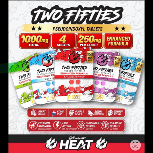***1/2 PRICE SPECIAL*** NEW Straight HEAT 250mg Pseudo - Nothing Stronger! 4Ct Tabs - 5 Flavors [K-H250P-4C]