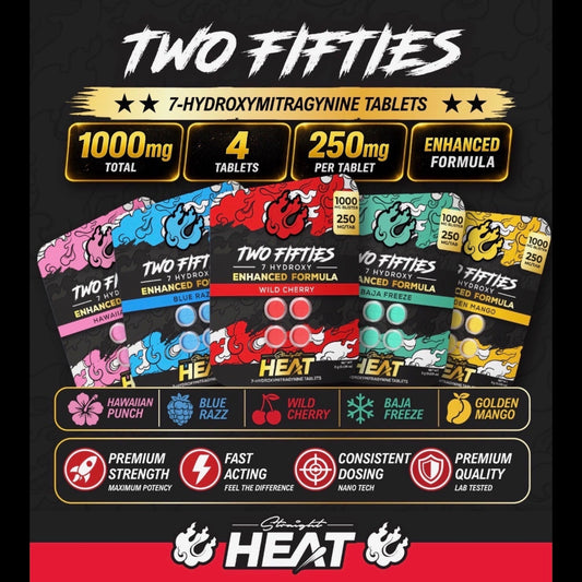 ***1/2 PRICE SPECIAL*** NEW Straight HEAT 250mg 7-OH - Nothing Stronger! - 4Ct Tabs - 5 Flavors [K-H250-4C]