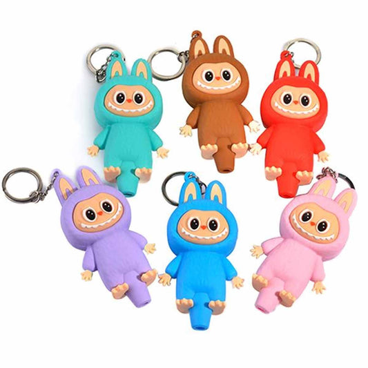 4" Silicone Character Pipe w/ Keychain & Glass Bowl - Assorted Colors [HP-S-KEY-4]