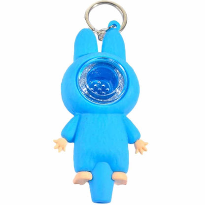 4" Silicone Character Pipe w/ Keychain & Glass Bowl - Assorted Colors [HP-S-KEY-4]