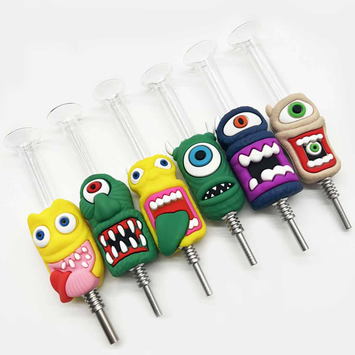 5.25 " 10mm Sil. & Glass Nectar Collectors w/ Monsters in Gift Box - Choose Your Tips - Assorted Styles [NC-H-104]