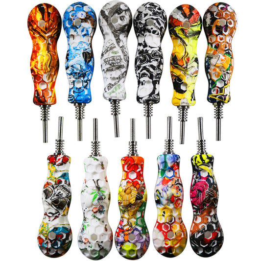 4.5" 10mm Silicone Honeycomb Pocket Nectar Collector w/ Bee- Assorted Prints [NC-S-60A]