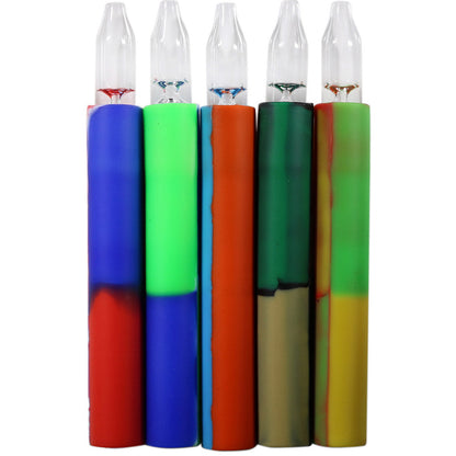 5" Silicone Dual-Use Flower Hand Pipe & Dab Straw w/ Reversible Tip - Now 11 Colors! [NC-S-61]