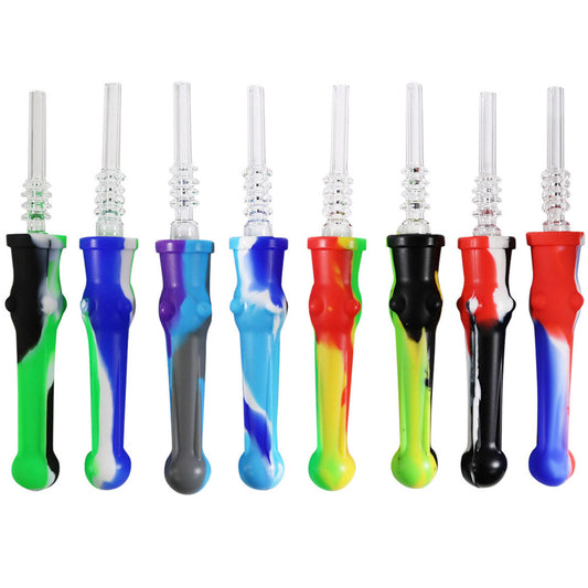 7.5" Sil. Nectar Collector Straw w/14mm Quartz Nail & Dab Dish - Now 16 Colors! [NC-S-7A-Q]