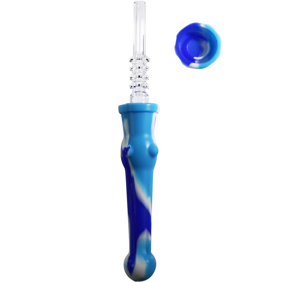 7.5" Sil. Nectar Collector Straw w/14mm Quartz Nail & Dab Dish - Now 16 Colors! [NC-S-7A-Q]