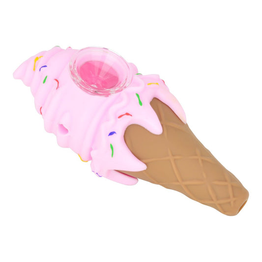 4.5" "Ice Cream Cone" Silicone Hand Pipe w/ Glass Bowl SC30