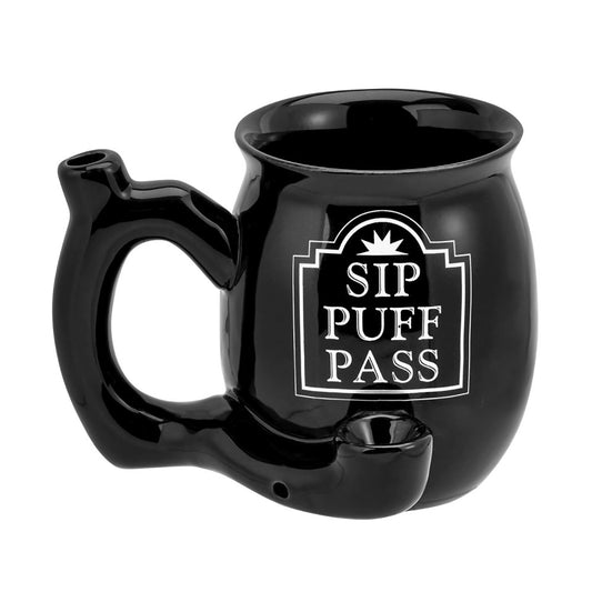 Roast & Toast Ceramic Coffee Mug & Pipe w/ Gift Box - Black Sip Puff Pass [CM-C-FC-58]