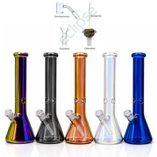 10" Beaker w/ Electroplated Design - Metallic Rainbow Colors  [WP-G-295]
