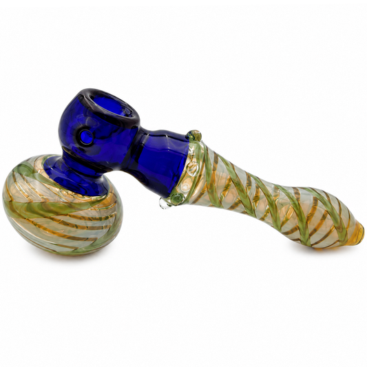 6.75"- 7.25"  Fumed Glass Hammer Bubbler w/Rake Design - Blue [BUB-G-H10]