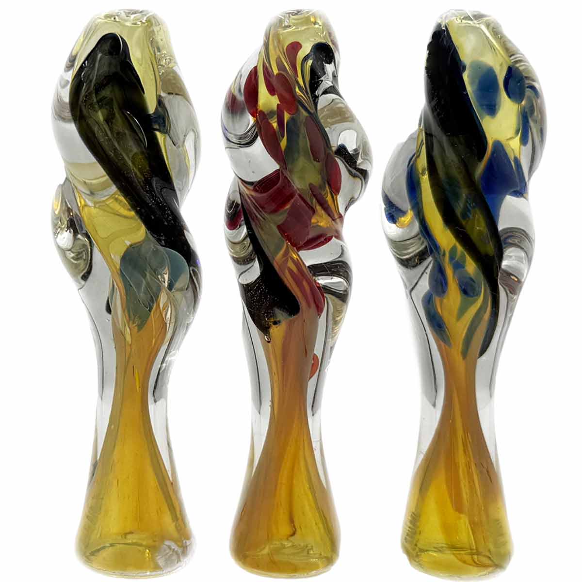 3.5” Twisted Glass Chillum w/ Thick Dichro Strip - Assorted Colors [CLM-G-18]