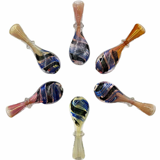 3.5” Fumed Glass Chillum w/ Fancy Dichro Design - Assorted Colors [CLM-G-19]