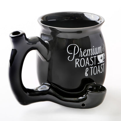 Roast & Toast Ceramic Coffee Mug & Pipe w/ Gift Box - Shiny Black Premium Roast [CM-C-FC-12]