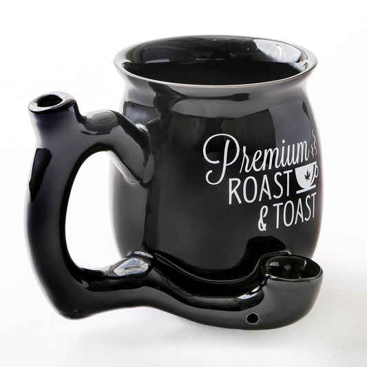 Roast & Toast Ceramic Coffee Mug & Pipe w/ Gift Box - Shiny Black Premium Roast [CM-C-FC-12]