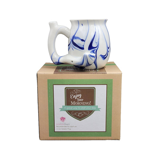 Roast & Toast Ceramic Coffee Mug & Pipe w/ Gift Box - Blue Marble [CM-C-FC-19]