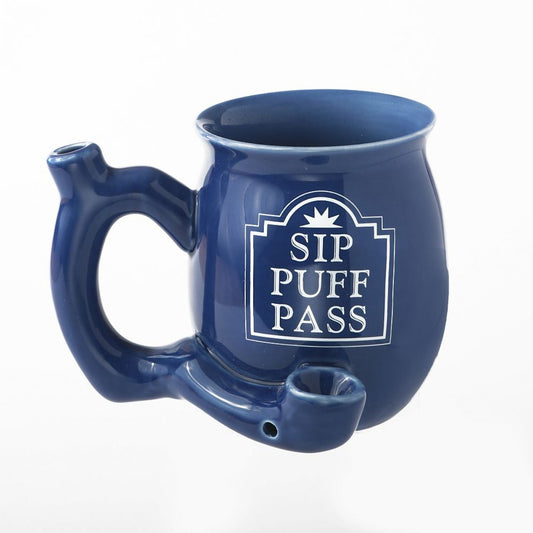 Roast & Toast Ceramic Coffee Mug & Pipe w/ Gift Box - Blue Sip Puff Pass [CM-C-FC-28]