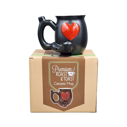 Roast & Toast Ceramic Coffee Mug & Pipe w/ Gift Box - Embossed Red Heart [CM-C-FC-41]