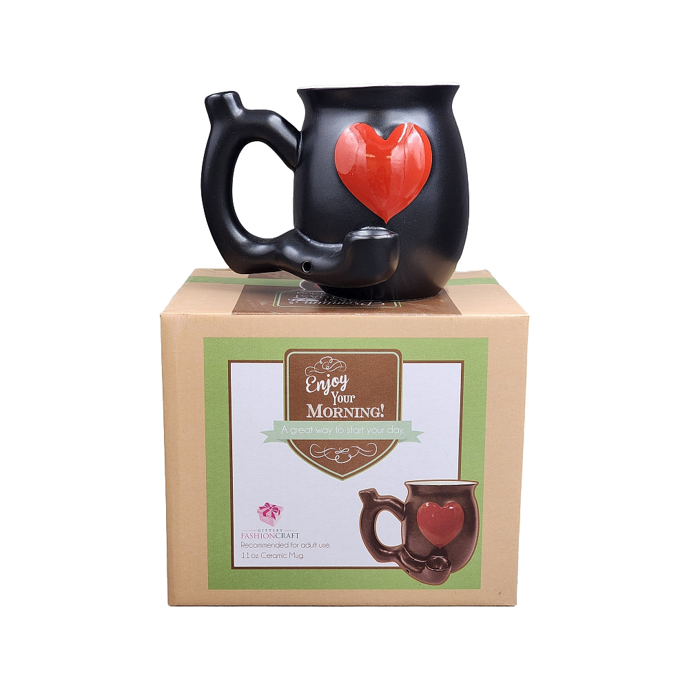 Roast & Toast Ceramic Coffee Mug & Pipe w/ Gift Box - Embossed Red Heart [CM-C-FC-41]