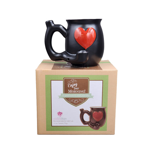 Roast & Toast Ceramic Coffee Mug & Pipe w/ Gift Box - Embossed Red Heart [CM-C-FC-41]