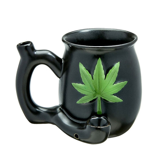 Roast & Toast Ceramic Coffee Mug & Pipe w/ Gift Box - Embossed  Green Leaf [CM-C-FC-44]