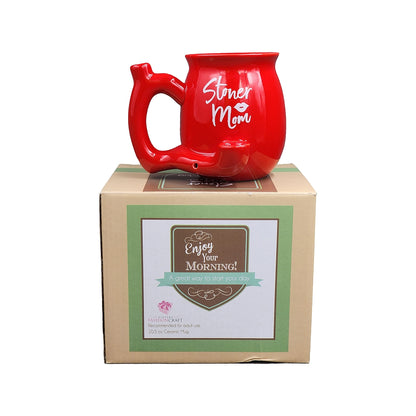 Roast & Toast Ceramic Coffee Mug & Pipe w/ Gift Box - Red Stoner Mom Mug [CM-C-FC-45]