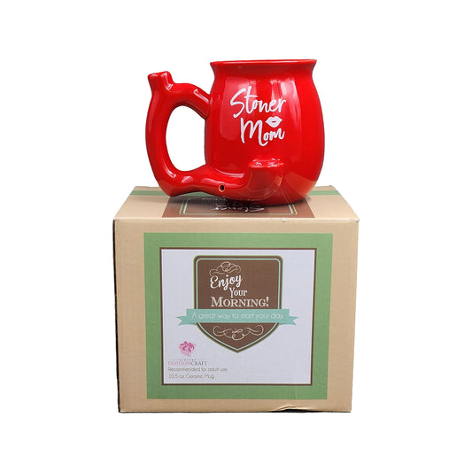 Roast & Toast Ceramic Coffee Mug & Pipe w/ Gift Box - Red Stoner Mom Mug [CM-C-FC-45]