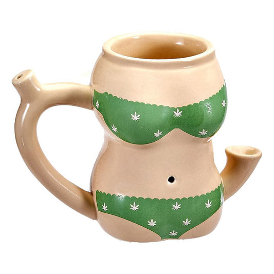 Roast & Toast Ceramic Coffee Mug & Pipe w/ Gift Box - Green Bikini [CM-C-FC-48]