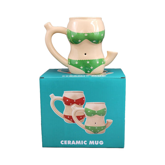 Roast & Toast Ceramic Coffee Mug & Pipe w/ Gift Box - Green Bikini [CM-C-FC-48]