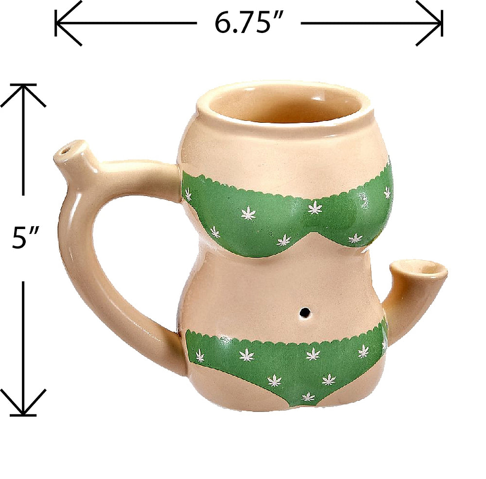 Roast & Toast Ceramic Coffee Mug & Pipe w/ Gift Box - Green Bikini [CM-C-FC-48]