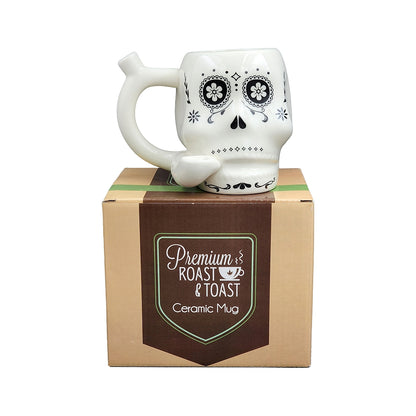 Roast & Toast Ceramic Coffee Mug & Pipe w/ Gift Box - White Sugar Skull [CM-C-FC-50]
