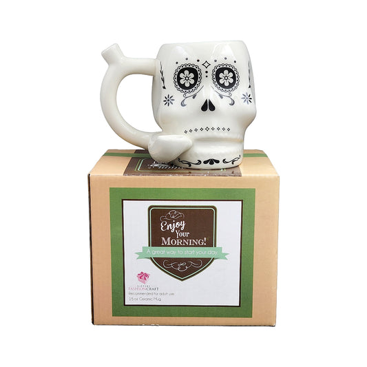 Roast & Toast Ceramic Coffee Mug & Pipe w/ Gift Box - White Sugar Skull [CM-C-FC-50]