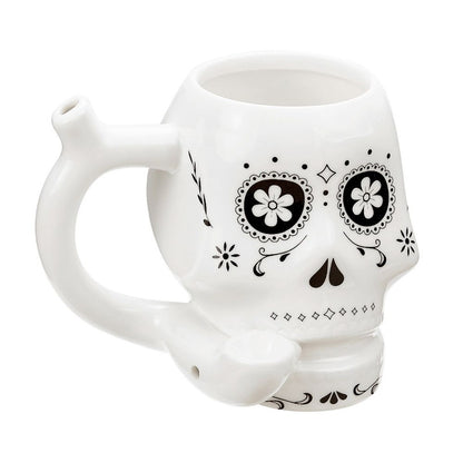 Roast & Toast Ceramic Coffee Mug & Pipe w/ Gift Box - White Sugar Skull [CM-C-FC-50]
