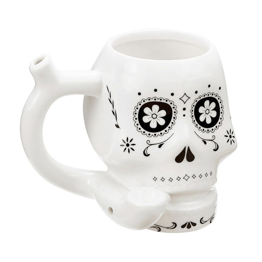 Roast & Toast Ceramic Coffee Mug & Pipe w/ Gift Box - White Sugar Skull [CM-C-FC-50]