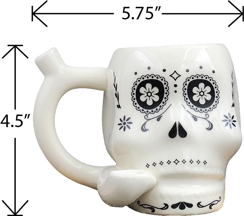 Roast & Toast Ceramic Coffee Mug & Pipe w/ Gift Box - White Sugar Skull [CM-C-FC-50]