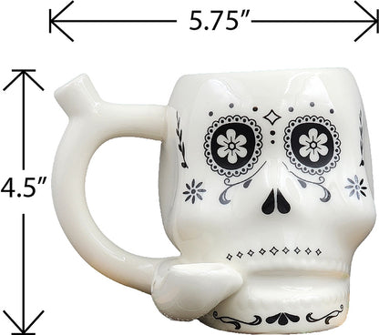 Roast & Toast Ceramic Coffee Mug & Pipe w/ Gift Box - White Sugar Skull [CM-C-FC-50]
